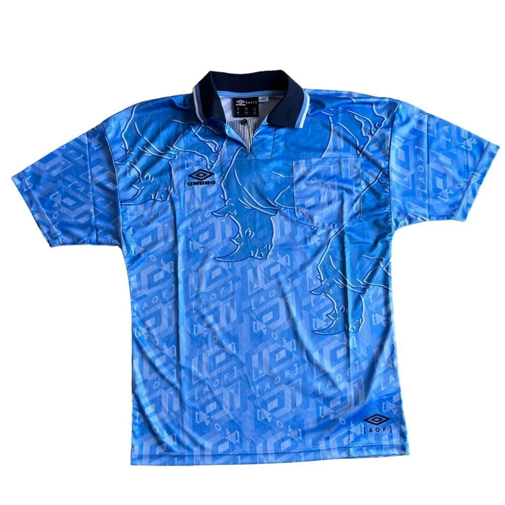 NWT Umbro x AOF Rhino All Over Print Jersey Blue Size S Streetwear Soccer Shirt